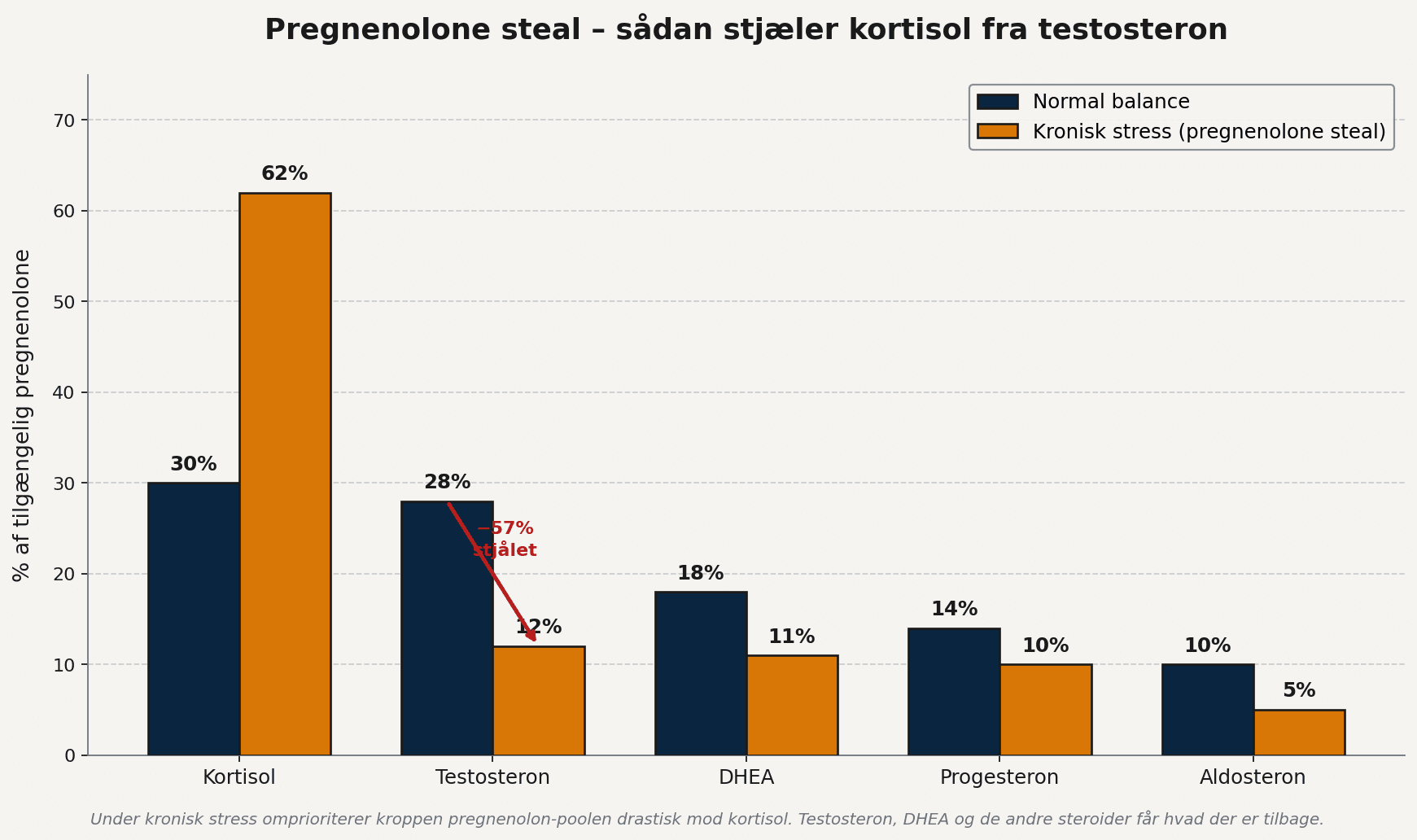 Pregnenolone steal – fordeling af steroid-precursor mellem kortisol og testosteron under normal balance vs kronisk stress